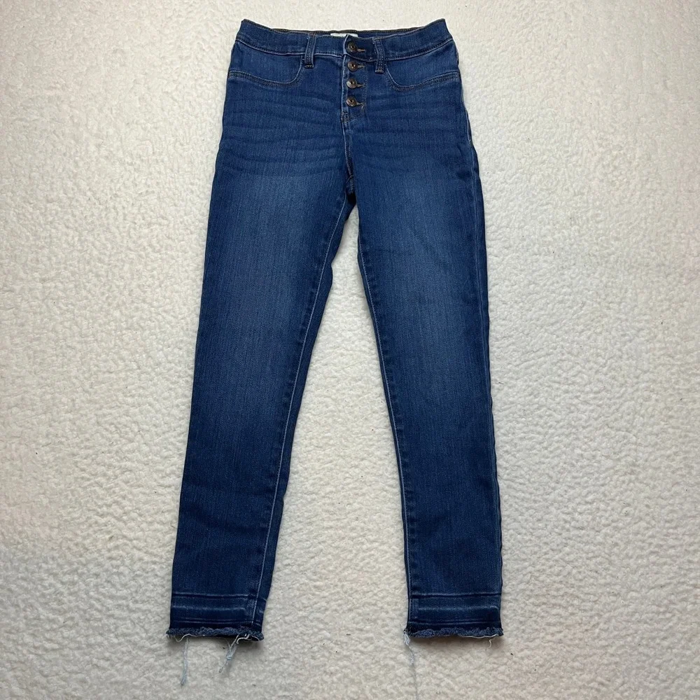 OshKosh B'gosh Jeans Girls 10‎ Blue Skinny High Rise Button Fly Raw Hem Stretch